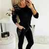 Two Piece Dress Womens Jogger Tracksuit Spring Winter Casual 2Pcs Sets Long Cold Shoulder Beading Sweatshirt Tops And Pant
