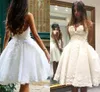 Довольно милая-line короткие свадебные платья длиной до колен аппликации молния назад тюль свадебные платья