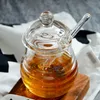 Burkar transparent glas honungsburk med lock honungburk med dipper, klar, 9 uns