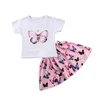 2019 Kids Baby Girls Butterfly Printed Tshirt Chaints Dress 2Piece مجموعة ملابس صغيرة ملابس أطفال قصيرة الأكمام Clot9274710