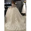 Noiva vestido de jurken uit de schouder baljurk bruidsjurken lange mouwen kant dubai arabische trouwjurk s