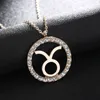 12 Constellation du Zodiaque Collier Chaîne en Or Vierge Balance Scorpion Sagittaire Capricorne Iced Out Cercle Diamant Pendentif Cadeau Bijoux pour Femmes