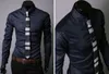 Camisas sociais masculinas masculinas de negócios tamanho grande fino sarja escura casual manga longa para masculino M-5XL