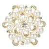 Rhodium Silver Plated Rhinestone Crystal and Pearl Bridal and Party Brooch
