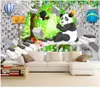 3D photo wallpaper custom 3d wall murals wallpaper 3d brick wall cartoon little panda beautiful children's room kids room mural background