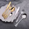 Hochwertige Retro-Besteck-Sets, Silber, Gold, Edelstahl, Besteck, Messer, Gabel, Löffel, Schaufel, 4-teilig, Geschirr-Set, Geschirr-Sets, DBC BH3088