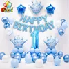 1 Set Bleu Rose Couronne Anniversaire Ballons Hélium Numéro Feuille Ballon pour Bébé Garçon Fille 1er Anniversaire Décorations De Fête Enfants douche T200104