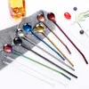 Straw Stirring Spoon Long Handle 26cm 304 Stainless Steel Stirring Coffee Spoons Yerba Matte Frozen Drink Straws with Spoons