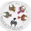 5 cor retrô de esferas multicoloridas Brincos de queda de borla com brincos de argola de esmalte para mulheres jóias ciganas