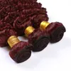 # 99J Vin rouge brésilien cheveux vierges tisse avec fermeture vague profonde tisse Bourgogne cheveux humains 3 faisceaux avec fermeture à lacet pièce 4x4"