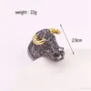 Animal Bull Head Ring Men Black Gold Color Micro Pave Rhinestone Hip Hop Rings for Mens smycken Rapper Rock Zodiac Ring Men9976774