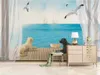 Papel de parede do 3D Stereo Janela fora do quarto Vista Mar filhote de cachorro Sala fundo decoração da parede Wallpaper