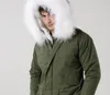 4XL 3XL kurzer Herrenparka der Marke Meifeng, weißes Kaninchenfellfutter, armeegrüne Miniparkas mit Waschbärpelzbesatz. Kältebeständige Herren-Schneejacken