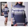 Yeni Tasarım Avrupa Moda Kadın Yavurucu Uzun Kollu Kar Tanesi Baskı Örgü Bodycon İnce Bel Kazak Elbise Artı S M L XL