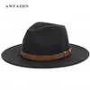 Super Grande Brim Fedora, Lã Carne De Porco Boater Bonés A Plana Para Os Homens Mulheres Sentido Brim Vintage Chapéu Vintage Fedoras Gambler Hat D19011102