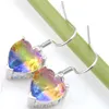 Plated 925 Silver Heart Cut Bi Färgad Tourmaline Dangle Örhängen Rainbow Örhängen Bröllop Smycken Kvinna GRATIS Fartyg