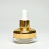 Flacone di vetro rotondo da 20 ml Pipetta di vetro vuota riutilizzabile Bottiglie di contagocce per olio essenziale Contenitore cosmetico fluido Elite 30 ml Oro Argento