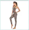 Femmes Leopard Tracksuit Yoga Set Legging Fitness Sexy Sexy Hollow Halter Sports Wear Suit Gym Rompers Elastic Workout Clothes1696939