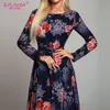 Fashion-Elegant Women Robe Long Sleeve Printed Dress Fashion Spring Summer Sexy Boho Dress Slim Long Party Vestidos