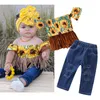 Baby girls designer outfits children Sunflower off shoulder tassel top+Denim pants 2pcs/set 2019 Summer fashion kids Clothing Sets C6452