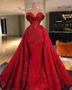 Sexig röd Sequined Lace Mermaid Prom Klänningar med avtagbar Tåg Elegant Sweetheart Evening Kappa Lång Plus Storlek Formell Party Dress