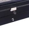 20 Slot Läder Watch Box Case Organizer Glas Top Display Smycken Förvaring Hållare Insamling Box Svart