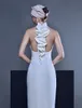 2020 entworfene Ballkleider mit Stickerei, Stehkragen, ärmellos, geteilte Abendkleider, Etui-Festzugkleid, bodenlang, formelle Partykleidung