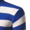 Mens Striped Turtle Neck Sweaters Blue White Red Black Classic Fashion Sweaters Winter Casual Pullover 3XL1