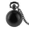 Czarny srebrny Steampunk gładki w kształcie kuli kwarcowy zegarek kieszonkowy naszyjnik wisiorek z łańcuszkiem damski mężczyzna prezent Relogio De Bolso