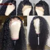 Parrucche Moda Parrucche nere afro ricci crespi Parrucca nera densità 180% Capelli resistenti al calore Mezza testa legata Parrucca anteriore in pizzo sintetico per il nero W