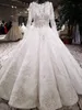 2019 New Luxury Lace Ball Gown Wedding Dresses Arabic Dubai Scoop Neck Bling Crystal Bridal Gown Long Sleeve Plus Size Wedding Dress