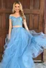 Two Piece Prom Dresses Off- Shoulder Top Lace Floor Length Evening Gowns Tiered Vintage Arabic Real Holiday Party Dress