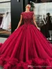 2019 Borgoña Quinceañera Vestido Princesa Puffy Cap Mangas Apliques Dulce 16 Edades Largas Niñas Fiesta de graduación Vestido de desfile Más tamaño Personalizado Loco