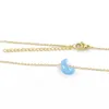 Handmade Opal Crystal Blue Moon Pendant Necklace Resin Crescent Jewelry for women girlfriend Lovely Minimalism Necklaces