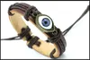 Evil Eye geflochtenes Armband aus echtem Leder, Herren-Armreif, Unisex, verstellbar, schwarz, braun, Vintage-Stil, modisches Armband, Schmuck, Geschenk für Frauen