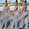 Women Designer Tracksuit Short Sleeve T Shirt Crop Top + Wide Leg Pants Trousers 2 Piece Set O-neck T-shirt Outfits Sets Clothes with Pocket