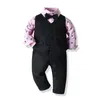Ensemble de vêtements pour enfants garçons, chemise à manches longues + gilet + pantalon avec nœud papillon, tenue pour bébé garçon, costume pour fête de mariage