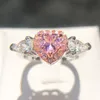 Hot Sale Romantic Heart Wedding Rings for Women Solid 925 Sterling Silver Engagement Jewelry Gift Pink CZ Diamond Ring XR221