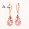 Elegant Pink CZ Crystal Earrings Rose Gold Color Hollow Out Drop Earrings for Women Wedding Party Costume Jewelry brincos Gift