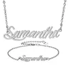 Personalized Gold Name Necklace " Samantha " Script Necklace jewelry set for Women Gold Choker Chain Necklace Pendant Nameplate Bracelet Set Gift