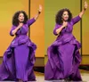 Elegant Oprah Winfrey Celebrity Evening Dresses Women Gowns Long Ruffles Middle East Dubai Arabic Style Purple Sleeves Plus Size Formal Wear Prom Dress