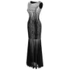 Angelfashions Women Classic Silver Black Sequins Transparent Tulle Maxi Sheath Cocktail Evening Dress Vintage Party 4582551495