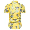 Gorąca moda mężczyzn Summer Hawaiian Bawełna żółta krótkie rękaw Podstawowa koszula Bluzka Fit Slim Printed Top Men Shirt Nowe przybysze