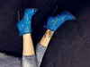 Botas de encaje booties gratis para mujeres 2019 envío de tobillo tobillo tacón alto tacón sexy peep-toes toes abre stip de boda tamaño 34-42 azul 804