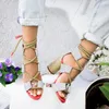 Hot Sale-Senaste Sommar Wedge 7cm Heel Pointed Fish Mouth Sandaler Kvinna Hemp Lace Up Women Platform Sandals