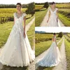 2019 Scoop cou dentelle une ligne robes de mariée Tulle dentelle Applique dos nu balayage Train robes de mariée de mariage avec Cap306O