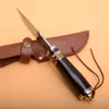 Alta Qualidade Outdoor Survival Straight Hunting Faca VG10 Damasco Steel Drop Point Lâmina Ebony Punho Fixado Facas