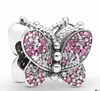 2019 Spring Garden Dazzling Pink Butterfly Charm Fits originale Pandora braccialetti del 925 in argento fascino della discussione branelli allentati insetti