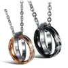 Stainless Steel Double Circles Pendant Couple Necklace Black Rose Gold Plate CZ Diamond Love Jewelry for Men Women Sale