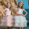 Detachable Skirt Flower Girl Dress for Beach Garden Castle Country Weddings 2019 Ball Gown Knee Length Kids Birthday Party Gowns Ruffles